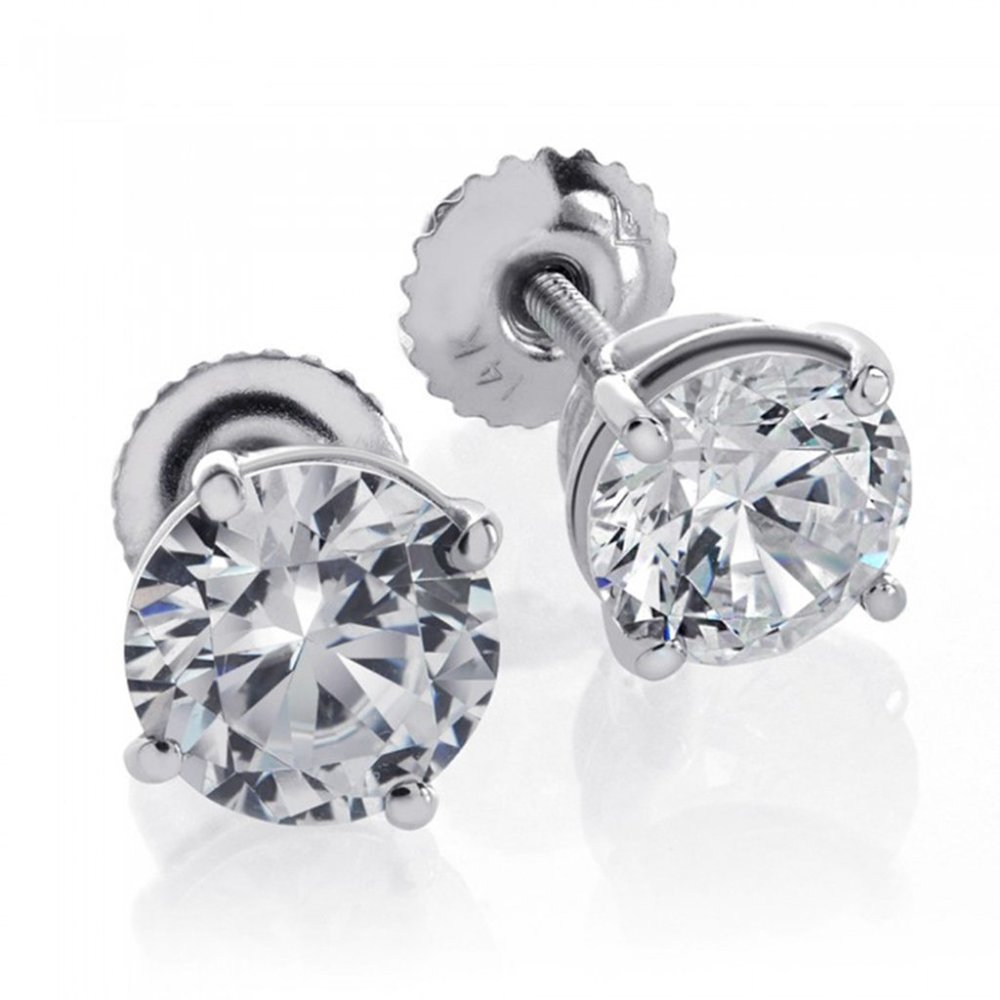 3.00 Ct. Tw. Round Brilliant Cut Stud Solid 14k Gold Earrings